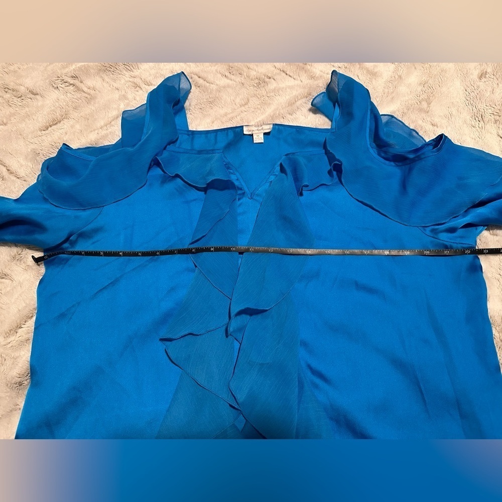 Hot in Hollywood Blue Ruffle Cold Shoulder Blouse - Picture 2 of 11